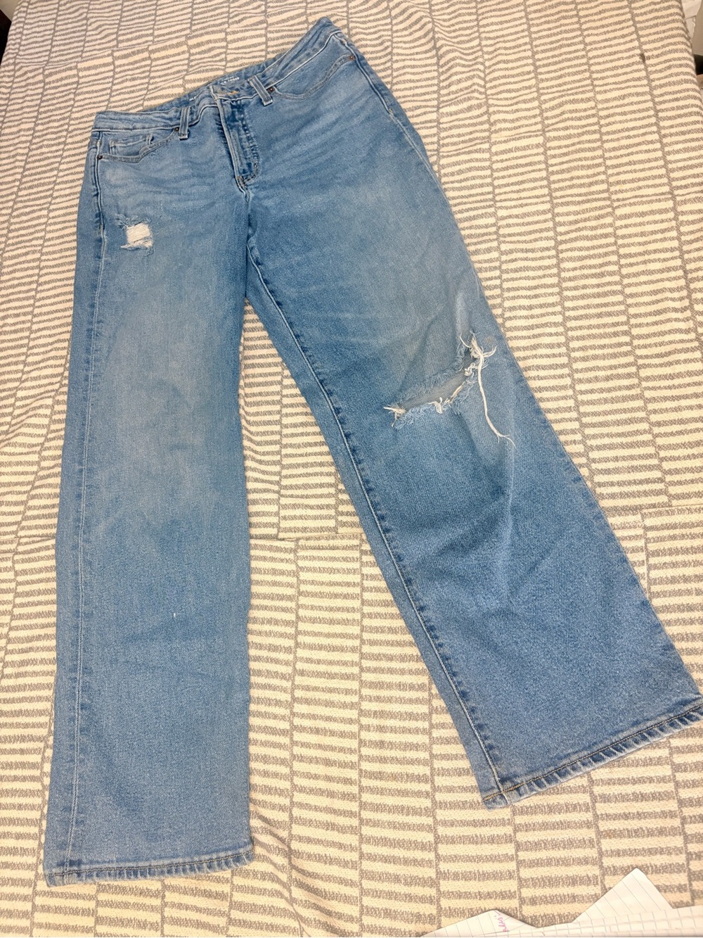 Old Navy Light Blue Flare Jeans with Distressed Knees